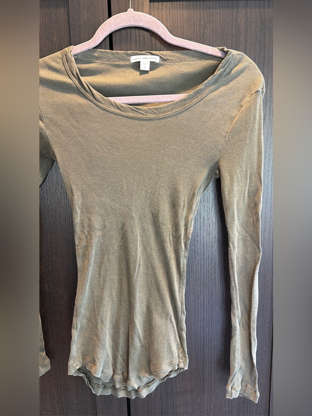 Standard James Perse Scoop neck olive green ribbed top size 2 100% cotton - Picture 2 of 10